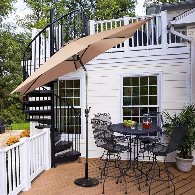 10-Foot Outdoor Water/UV-Resistant Patio Umbrella, Round Tilt Garden Market Table Mental Umbrella, with Crank, Adjustable Levels, Perfect For BBQ, Seaside, Swimming Pool, Beige