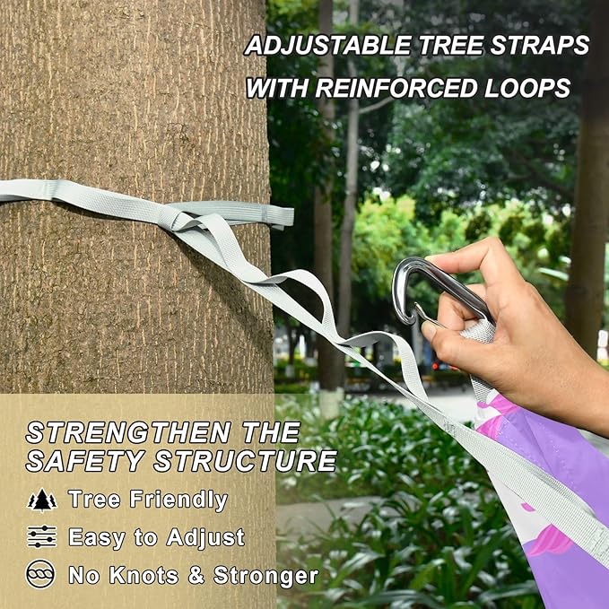 Unicorn Pink Purple Camping Portable Swing Fabric Hammocks with Tree Straps 330 lbs Capacity for Travel Hiking Indoor Outdoor