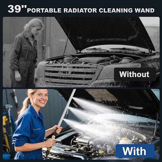 39" Upgraded Radiator Cleaning Wand with Two 1/4''Quick Coupler, Water and Air Dual-Use 4500 PSI Pressure Washer Tool Set for Car,Truck and Other Vehicles