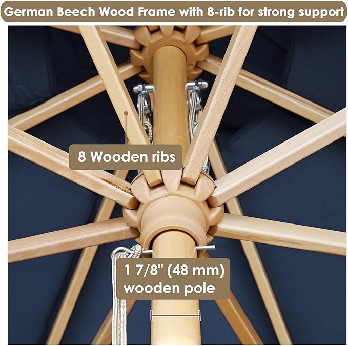Yescom 13ft Coastal Solid Beech Wood Umbrella Pulley Lift Commercial Base with Wheel Included for Beach Club Seaside Restaurant Terrace Resort Poolside