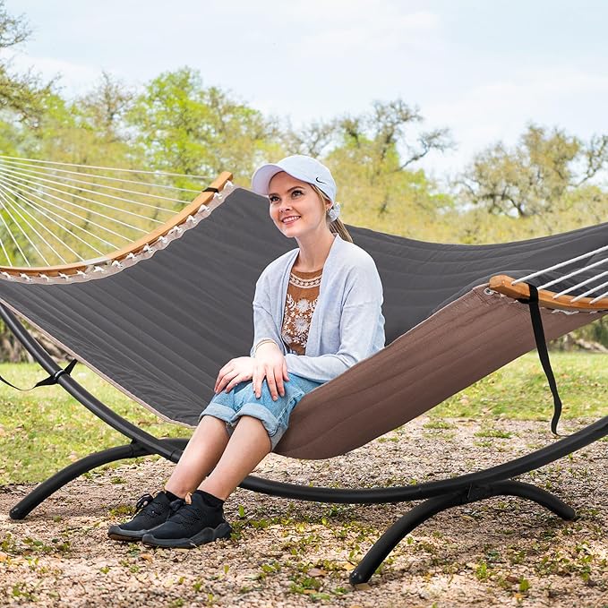 SUNCREAT Hammocks Standing Patio Hammock, Portable Hammock with Stand Foldable, Patent Pending, Dark Gray