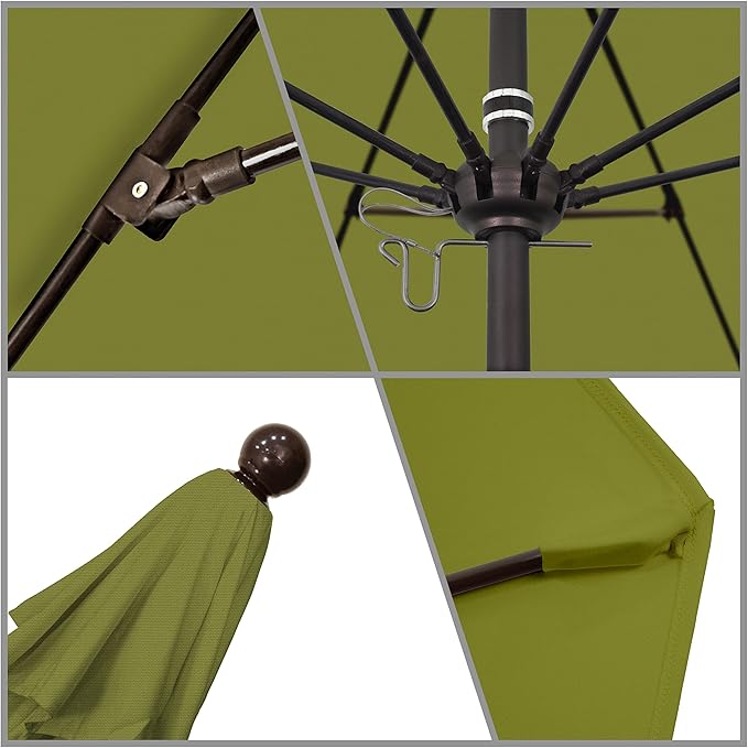 California Umbrella 9' Round Aluminum/Fiberglass Umbrella, Push Open, Bronze Pole, Olefin Kiwi Fabric