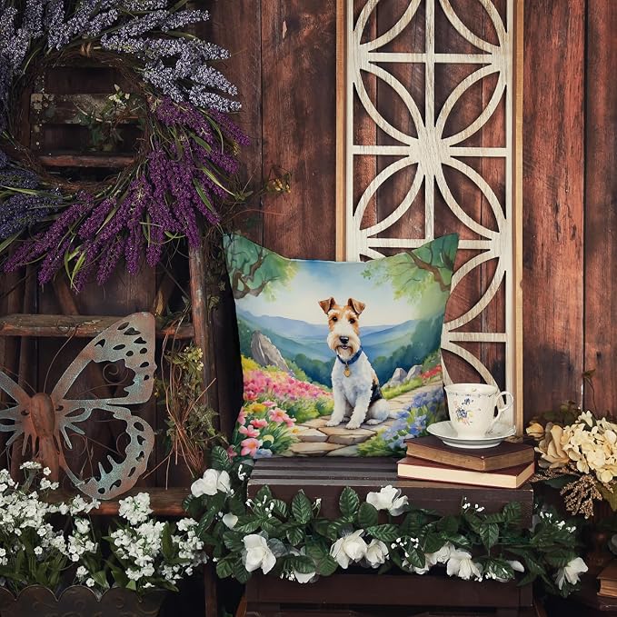 Caroline's Treasures Fox Terrier Spring Path Throw Pillow Machine Washable, Indoor Outdoor Decorative Pillow for Couch, Bed or Patio, 18Hx18W