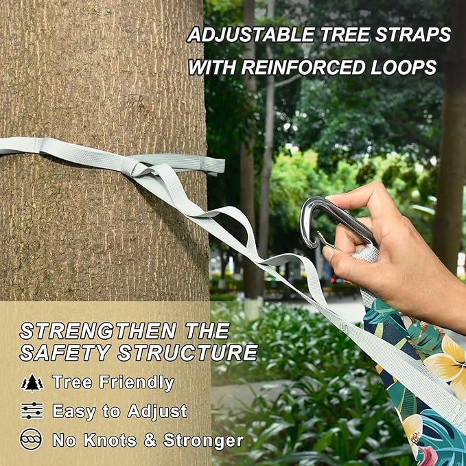 Camping Hammock Outdoor Hammocks for Outside Tropical Plants Beach Trees Portable Lightweight with Pockets Tree Straps Indoor