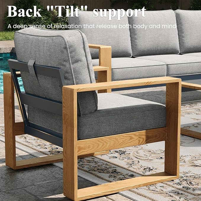 LayinSun 5 Pieces Aluminum Patio Furniture Set with Coffee Table, Oversized Seat with Hight Back, Outdoor Conversation Sets for Porch, Balcony, Deck