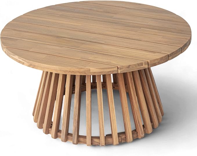 Outdoor Acacia Wood Patio Coffee Table, 31.50-inch Round Coffee Table,for Backyard, Lawn, Balcony (Light Teak-Coffee Table)