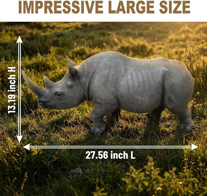 28" Large Rhinoceros Garden Statue | Realistic Resin, Weatherproof, Outdoor Wildlife Sculpture, Yard Lawn Patio Safari Decor