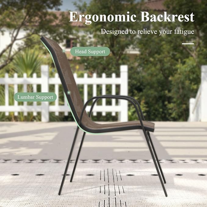 3 Pieces Small Outdoor Dining Set, 18.1" Square Outdoor Side Table & Stackable Patio Dining Chairs, Patio Table and Chairs Set for Deck Garden Porch, Brown Chairs & Black Table
