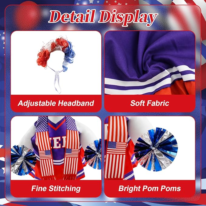 Patriotic Cheerleader Porch Goose Outfits – 4th of July Porch Goose Clothes with Pom Poms, 23 Inch Goose Statue Costume for Garden Patio USA 250th Anniversary