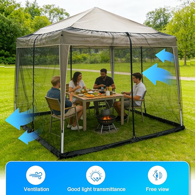 10' x 10' Patio Umbrellas Netting Mosquito Netting, Double Door Side Patio Umbrella Canopy Netting, Otdoor Canopy Umbrella Screen with Zipper & Weighted Bottom (Only Mosquito Net)