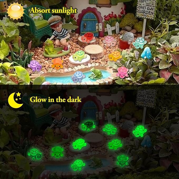 Mini Resin Turtles Figures to Hide, 72 PCS Tiny Resin Animal Figurines Little Small Plastic Turtles Miniature Festival Rave Trinkets Bulk Glow in the Dark for Micro Fairy Garden Aquarium Decor