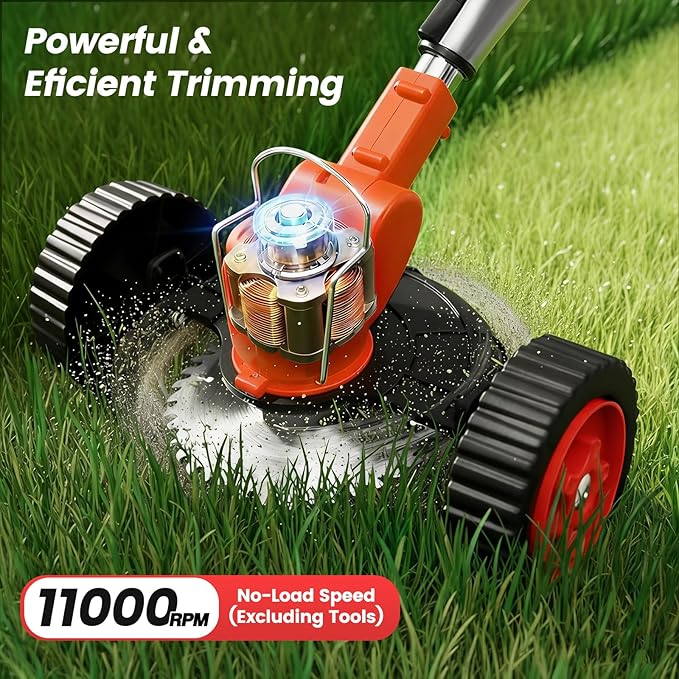 Cordless Weed Wacker, Stringless Electric Weed Eater & Lawn Edger with 2x2000mAh Battery. Lightweight Weed Cutter/Grass Cutter, 5 Different Blades & Wheels,Suitable for Garden Yard Trimming