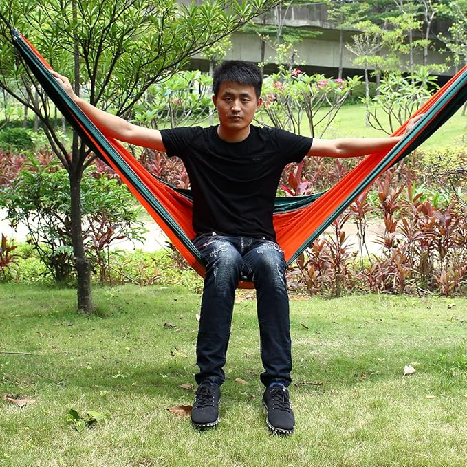 Ruilogod Travel Beach, Yard Household, Courtyard Nylon, Double Nest Swing, Sleeping Bed, Lightweight, Parachute Portable Hanging, Hammock with, Carabiners Orange (id: 14f 253 a8e 5de d87