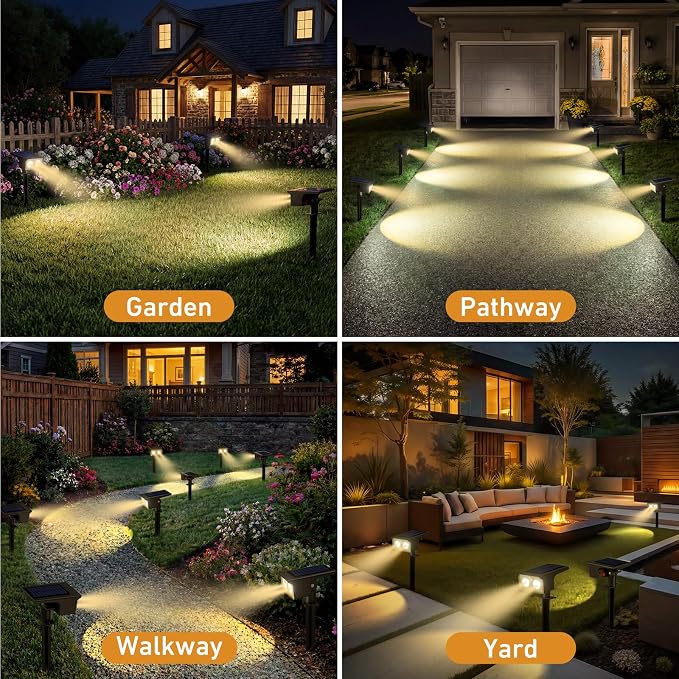 btfarm 8 Pack Solar Lights Outdoor Waterproof, Motion Sensor Outdoor Lights | 3 Modes Solar Powered Yard Garden Solar Spot Lights for Outside Pathway Landscape Lighting, Warm White