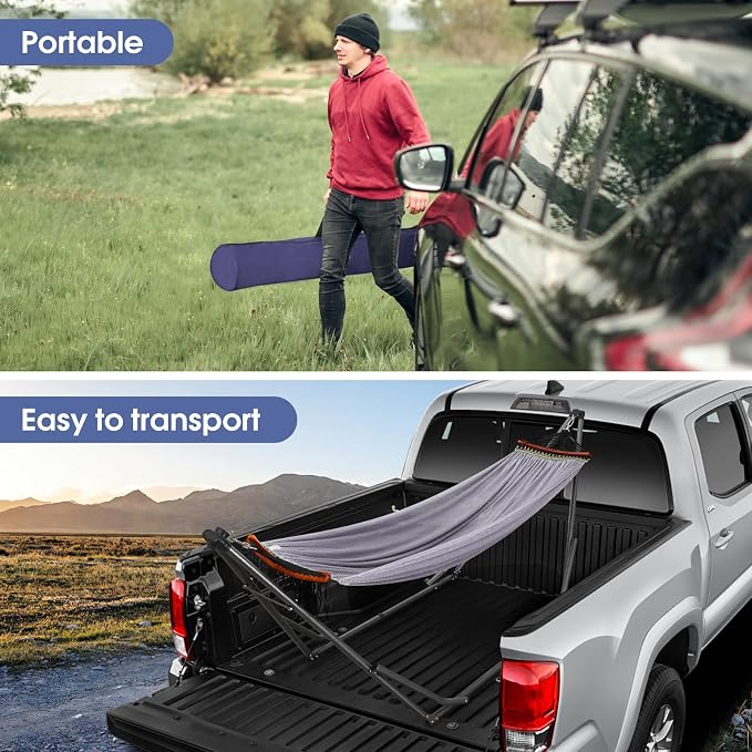 Goutime Collapsible Hammock Stand with Carry Bag, 550lbs, Portable, Grey | 3 level adjustable up to 10ft, double layer hammock net, fits indoor, yard, camping, and outdoor use