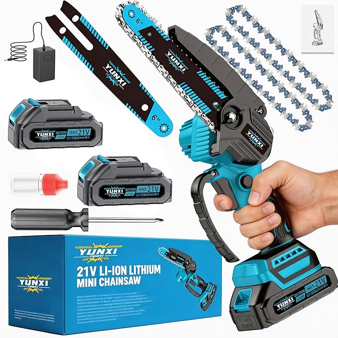 The new 2026 cordless chainsaw, mini chainsaw, has strong performance. suitable for tending to garden branches and wood (2 batteries)