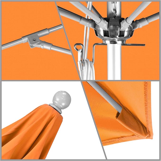 California Umbrella 11' Rd. Venture Series Contract Grade Patio Umbrella, Pulley Open, Silver Finish, Sunbrella Tangerine