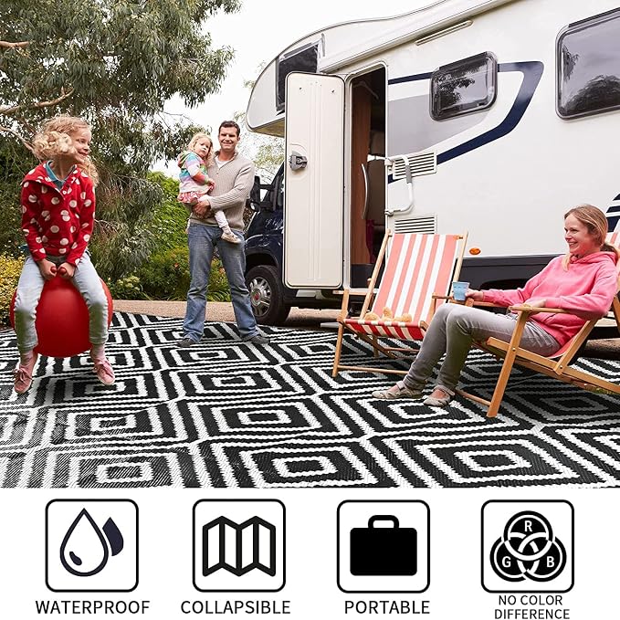 Aug-guan Outdoor Rug 5'x8' ft,Polypropylene Reversible Area Rug Carpet for Patio, Backyard & Deck - Waterproof, Fade-Resistant & Portable Foldable Mat with Storage Bag for Camping, RV, Picnic & Beach
