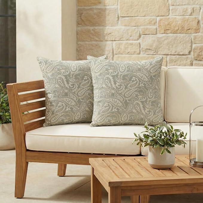 RSH DECOR Square Throw Pillows Set of 2, 24" x 24", Outdoor Pillows Waterproof, Outdoor Pillow Covers, Pillow Covers for Couch, Ayideal Fossil, Made in USA
