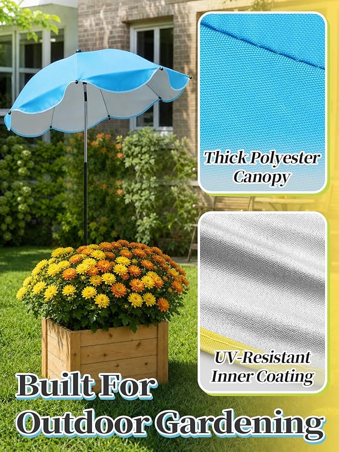 Cosweet Plant Umbrellas for Outdoor Plants with Stable 5 Prong Base & Adjustable Angle Height - 26" Larger UV-Resistant Garden Umbrella Shade, Easy Install for Raised Bed Potted Flowers