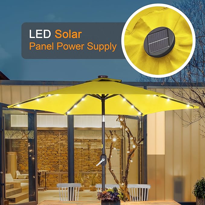 7.5ft Outdoor Umbrella Patio Umbrella with Solar Lights,18 LED Lighted Table Market Outdoor Umbrella, 2-Year-Non-Fading, for Pool, Deck, Garden,Backyard