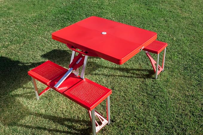 PICNIC TIME NCAA NC State Wolfpack Football Field Folding Picnic Table - Camping Table - Outdoor Table with Umbrella Hole, (Red)
