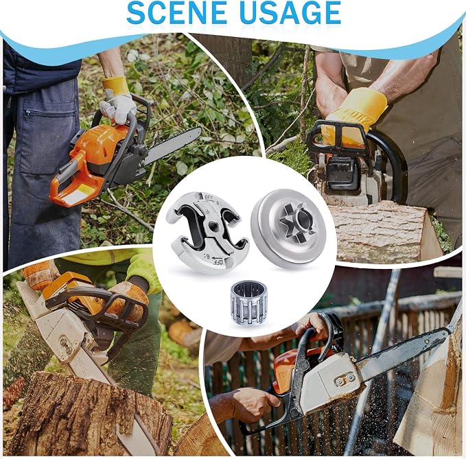Adefol .325 7T Clutch Drum Bearing Kit for Husqvarna 455 460 Rancher Jonsered CS2255 Chainsaw, 455 Clutch Drum + Clutch Assy + Needle Bearing Replacement Parts for 537291702 537110503 (3 Pcs)