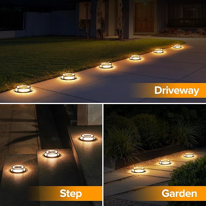 LUTEC 2 Pack Solar Deck Lights, 12 LEDs IP65 Waterproof Solar, Outdoor Driveway Marker Lights for Step, Sidewalk, Pathway, Patio, Garden(Warm White)