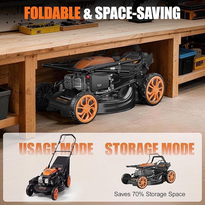 21" Self-Propelled Gas Lawn Mower – 170CC 4-Stroke Engine, 7 Cutting Heights, 3-in-1 Mulch/Bag/Discharge, 1.9-Bushel Large Grass Collector, EPA Compliant