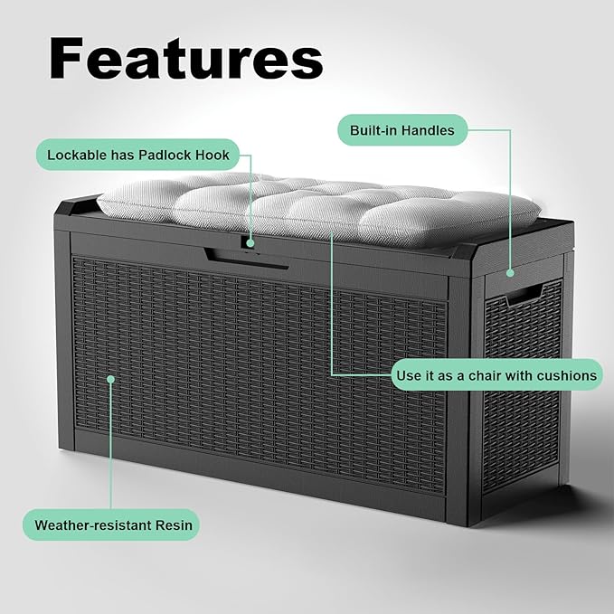EasyUp 70 Gallon Deck Box Small Deck Box for Indoor and Outdoor,Waterproof Storage Boxs for Patio Furniture,Garden Tools,Cushions, Lockable and UV Resistant,Easy to Install(Black)