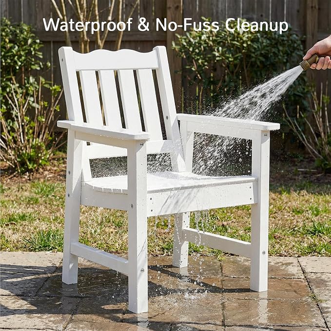 Stoog 3 Piece Patio Dining Sets, All-Weather Patio Chairs with Curved Backrest, Include 2 Garden Chairs and 1 Side Table, White