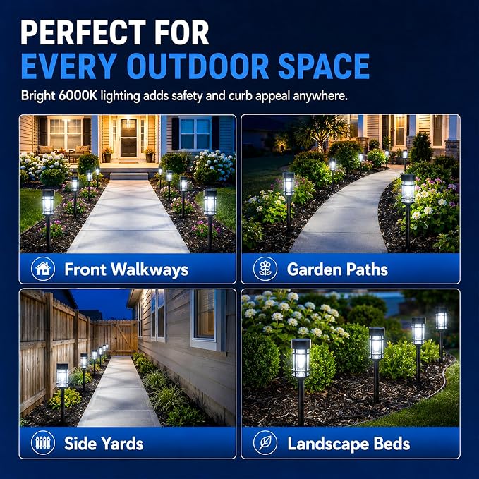 Solar Pathway Lights Outdoor 8 Pack Waterproof Solar Lights for Garden | 21" Metal Glass LED Bright 8-12Hours Long-Lasting Outdoor Solar Lights for Yard, Garden Path Landscape Driveway Walkway