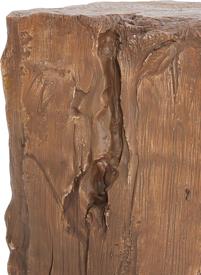 Christopher Knight Home Nataly 18.25" H Small Outdoor Side Table, Stump Shape Carved Garden Stool, Lightweight Concrete End Table, Patio Decorative Home Stool for Balcony Poolside Backyard, Brown