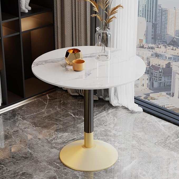 Round Table Top, 23.6” White Sintered Stone Tabletop, DIY Replacement & Cover Marble Desktop, Scratch & Wear Resistant, Easy to Clean, Suitable for Indoor & Outdoor