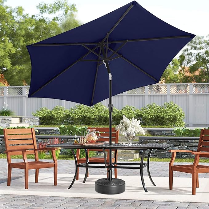 10FT Patio Umbrella Outdoor - Table Umbrella with 6 Sturdy Ribs, Market Umbrella with Push Button Tilt, UV Protection for Pool, Porch, Garden, Deck, Backyard (Navy Blue)