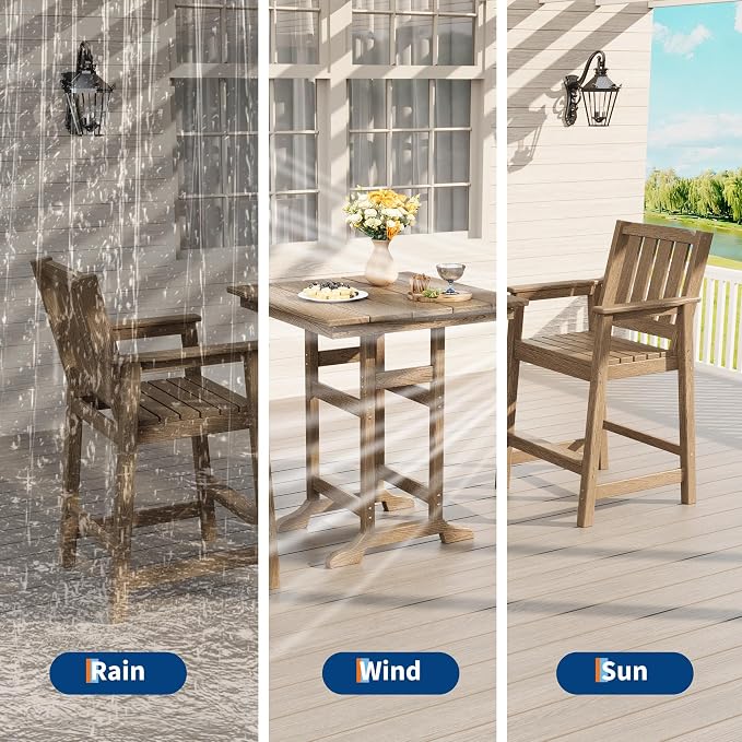 GAOMON Square Outdoor Bar Height Table, Patio Tall Side Bistro Table with Umbrella Hole, Weather Resistant High Top Dining Table for Backyard, Garden, Deck, Porch, Brown