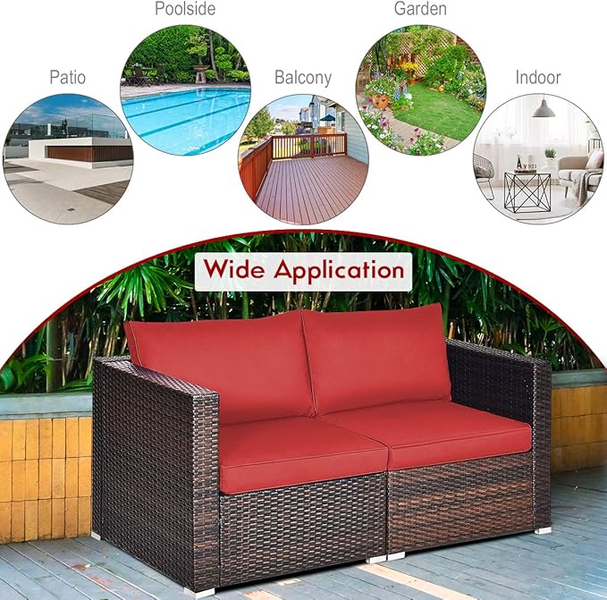 COSTWAY 2PCS Patio Rattan Corner Sofa Sectional Furniture Conversation Set