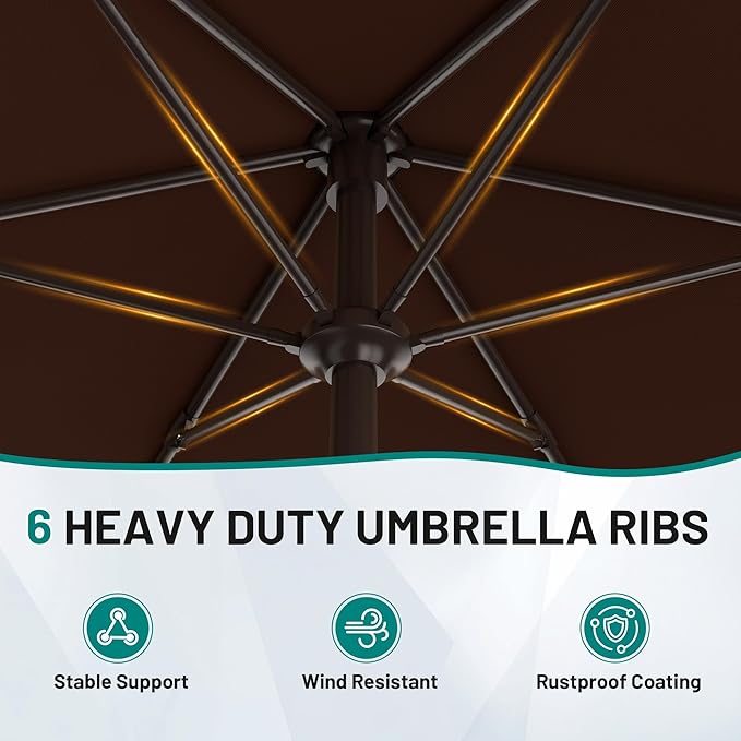 AreShark 7.5FT Patio Umbrella Table Market Umbrella w/Tilt and Crank, Heavy-Duty Outdoor Umbrellas for Pool, Deck, Garden and Backyard, Brown