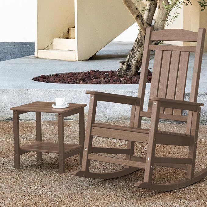 KINGYES Outdoor Side Table Set of 2, Double Layer Adirondack End Table- Brown