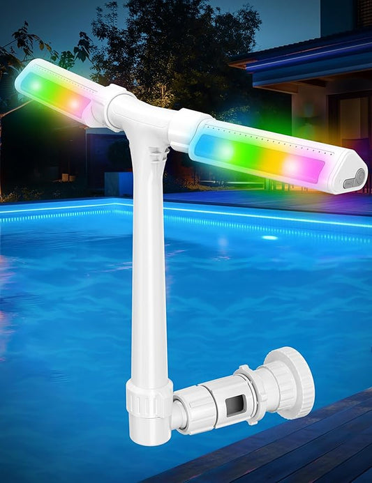 Pool Fountain with Lights for Above Ground/Inground Pools, 360° Adjustable Water Sprinkler Dual High-Pressure Spray, Remote-Controlled, Waterfall Cooler (White)