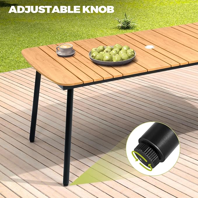 Crestlive Products Outdoor Dining Table for 6, 70In Aluminum Patio Table with Umbrella Hole Weather Resistant Rectangle OutsideTables for Patio Garden Lawn, Brown