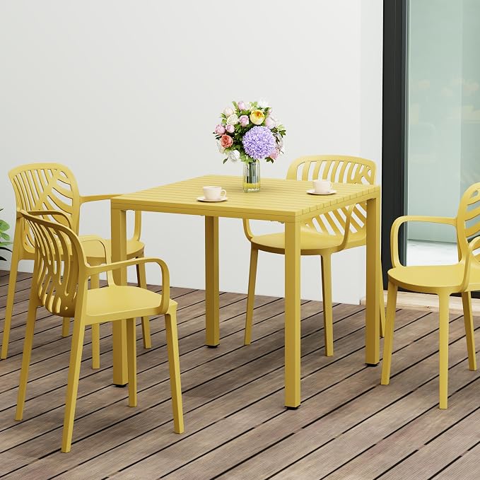 WestinTrends Playa 31.5" Iron Metal Frame Outdoor Square Patio Dining Table, Yellow