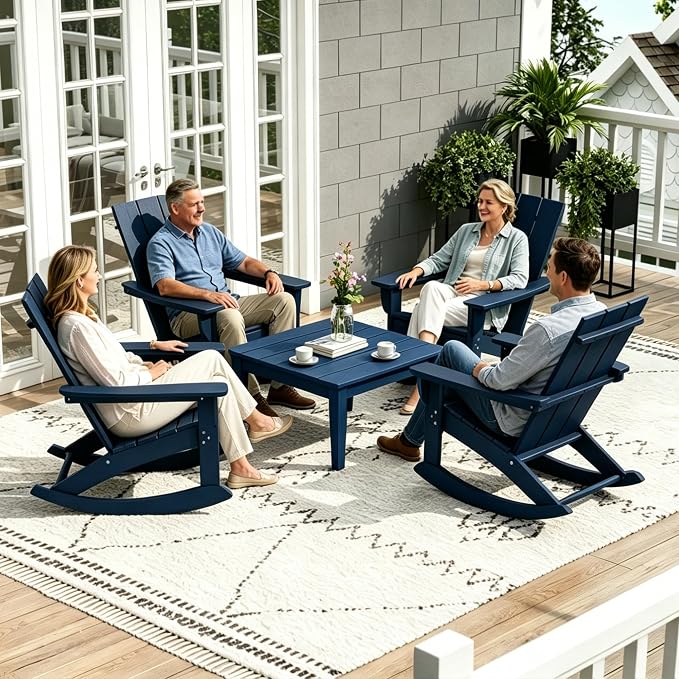 WestinTrends Ashore Outdoor Coffee Table, 32 Inch All Weather Poly Lumber Adirondack Patio Coffee Table Square Low Table, Navy Blue