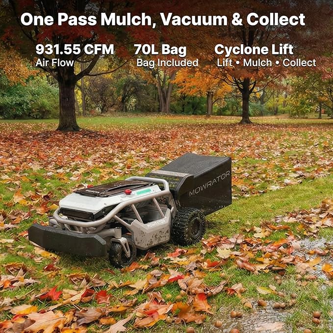 Mowrator S1 2WD 56V 12Ah Remote Control Lawn Mower, 45% (24°) Slope, Upgraded with Deformable Tires & Metal Hubcaps, 21" Steel Blade, 1.8–4.6" Height, Covers up to 0.75 Acre, Mulching Blade Included
