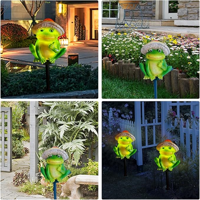 QH & Garden Frog Solar Lights - Waterproof Frog Figurines for Outdoor Garden Decor, Perfect Statues Gifts for Mom - Solar Power LED Light for Garden, Lawn, Patio, Pathway