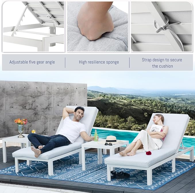 BULEXYARD 9 Pcs White Aluminum Patio Furniture Set with Fire Pit Table & Light Gray Cushion, Large Modern Outdoor Modular Sectional Sofa, Luxury Deep Seat Conversation for Backyard Pool