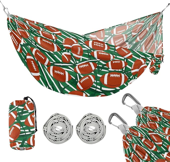 Camping Hammock Outdoor Hammocks for Outside Football Stripes Beach Trees Portable Lightweight with Pockets Tree Straps Indoor