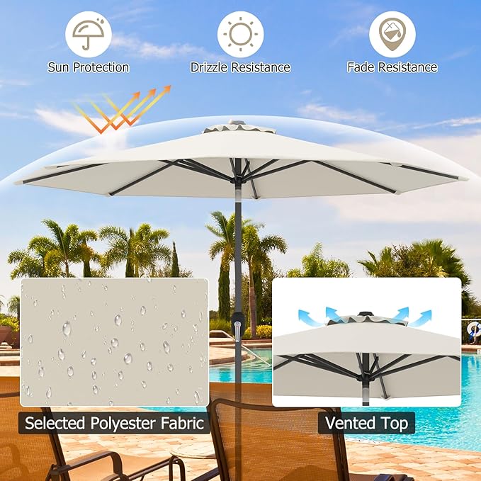 Giantex 9ft Patio Umbrella Outdoor, Market Table Umbrella w/Push Button Tilt and Crank, 180G Polyester Fabric and Sturdy Ribs, Sun Canopy Umbrellas for Patio Garden Beach Deck Pool