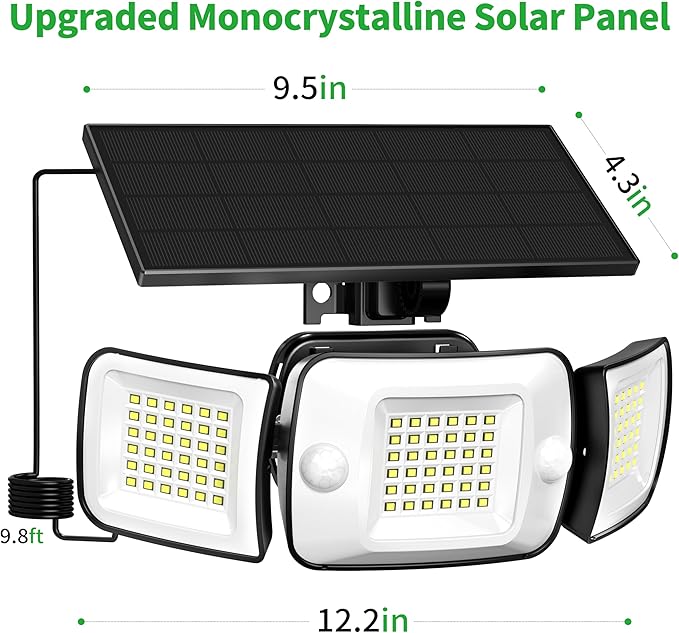 intelamp Solar Flood Lights Outdoor Waterproof, 6000mAh 1200LM Solar Powered Dual Motion Sensor LED Lighting Dusk to Dawn Security Floodlight Exterior with Remote 9.8ft Cable for Outside Garden House