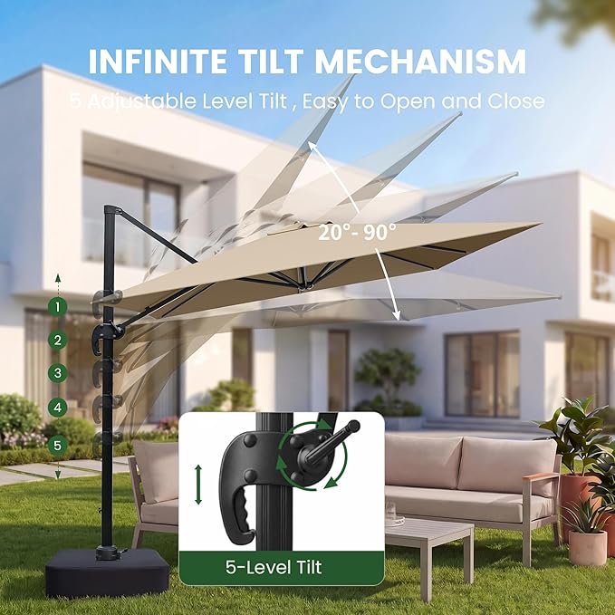 Olilawn 9' X 12' Patio Umbrella with Base Included & OLILAWN 600D Waterproof Umbrella Cover, Large Outdoor Cantilever Offset Patio Umbrellas Rectangular Aluminum Umbrella with 360-degree Rotation & Infinite Tilt Adjustment for Backyard Hosting, Poolsid...